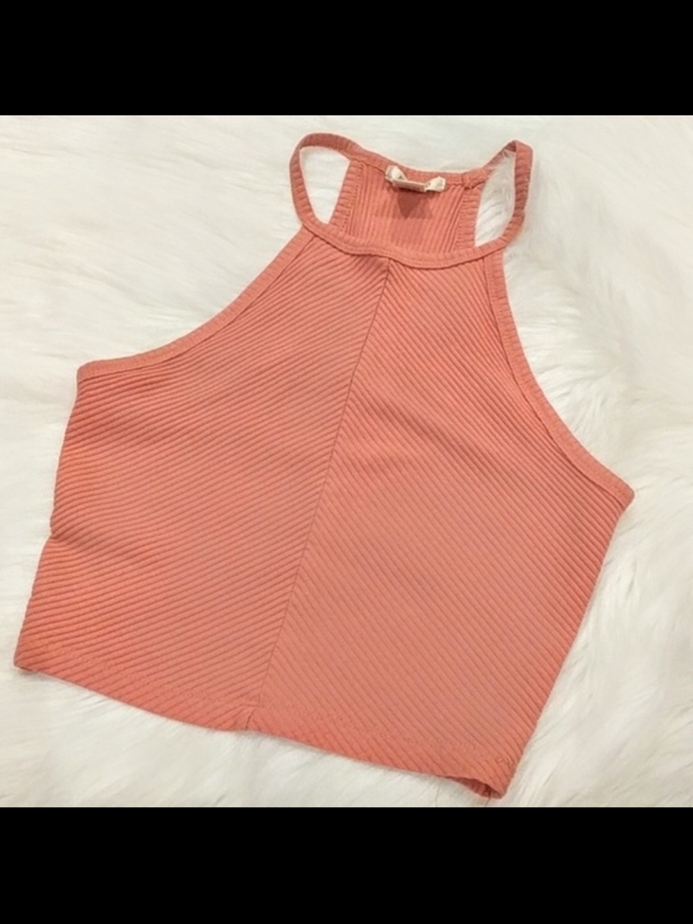 Bozzolo High Neck Ribbed Crop Top - Coral Peach